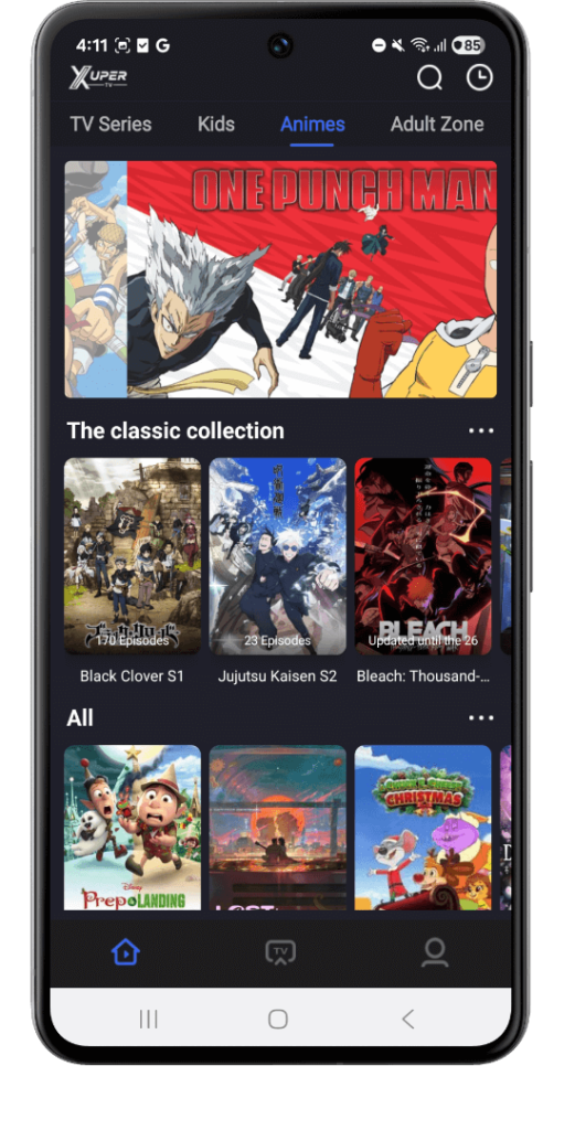 Pantalla principal y categorías de Xuper TV